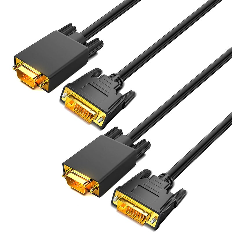 AKWOR حزمة 2 كابل DVI إلى VGA، كابل DVI-D 24+1 إلى VGA بطول 6 أقدام ذكر إلى ذكر مع طلاء ذهبي للكمبيوتر، وحدة المعالجة المركزية، اللابتوب، بطاقة الرسوميات إلى HDTV - Image 1